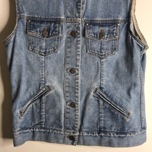 Eddie Bauer button down denim vest with cutoff sleeves size small - Picture 3 of 10
